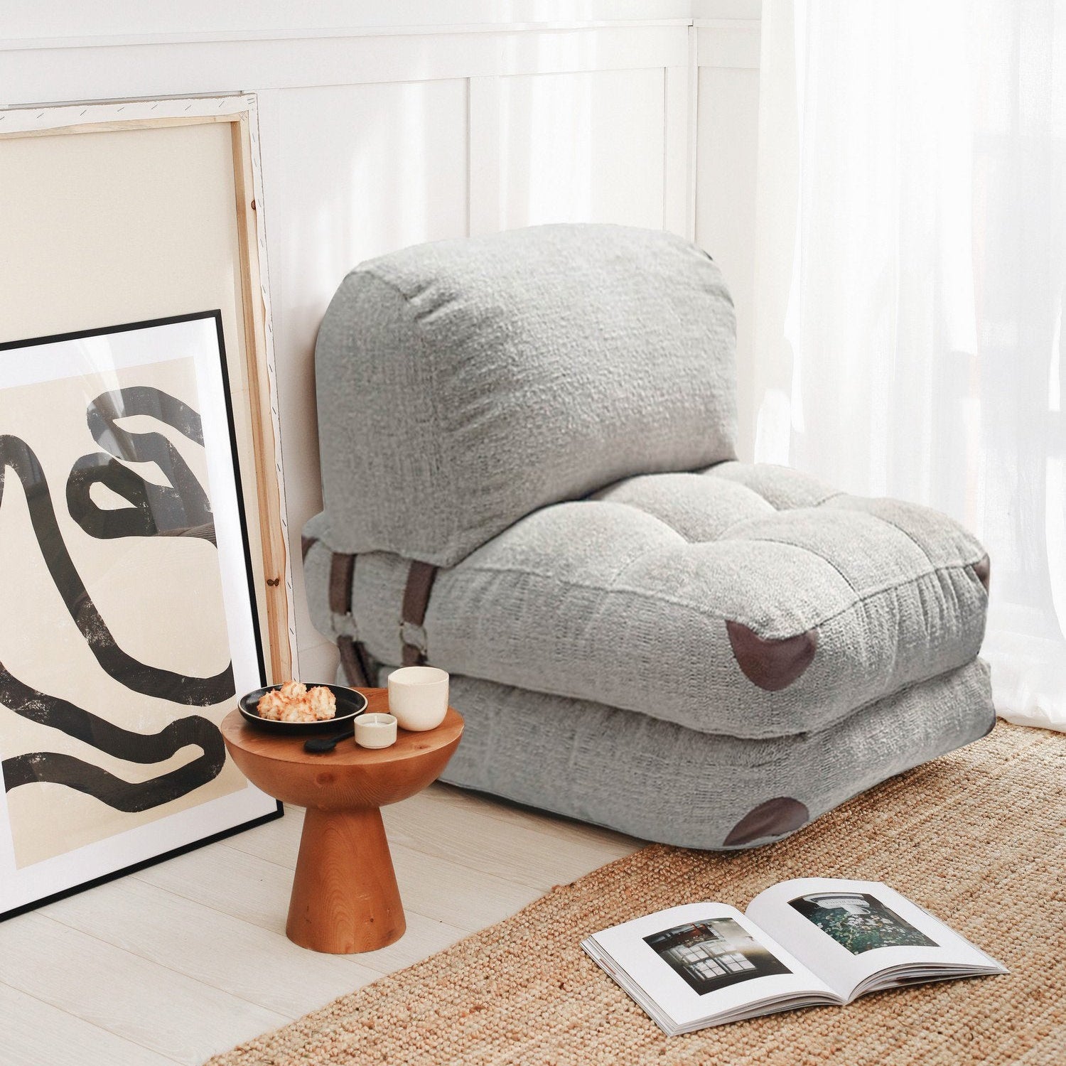 Klappbares 1-Sitzer-Schlafsofa – Stoff in Teddygrau