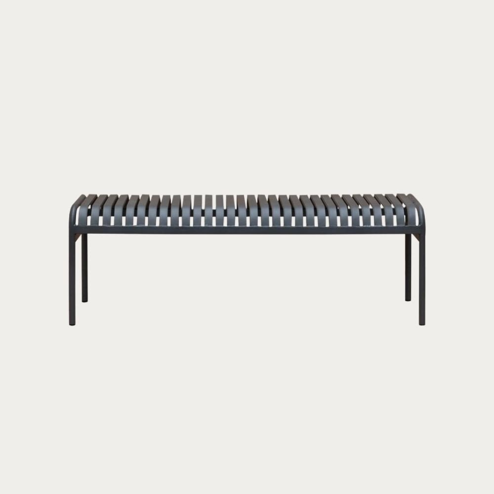 Moderne Gartenbank aus Metall, 160 cm, Schieferoptik