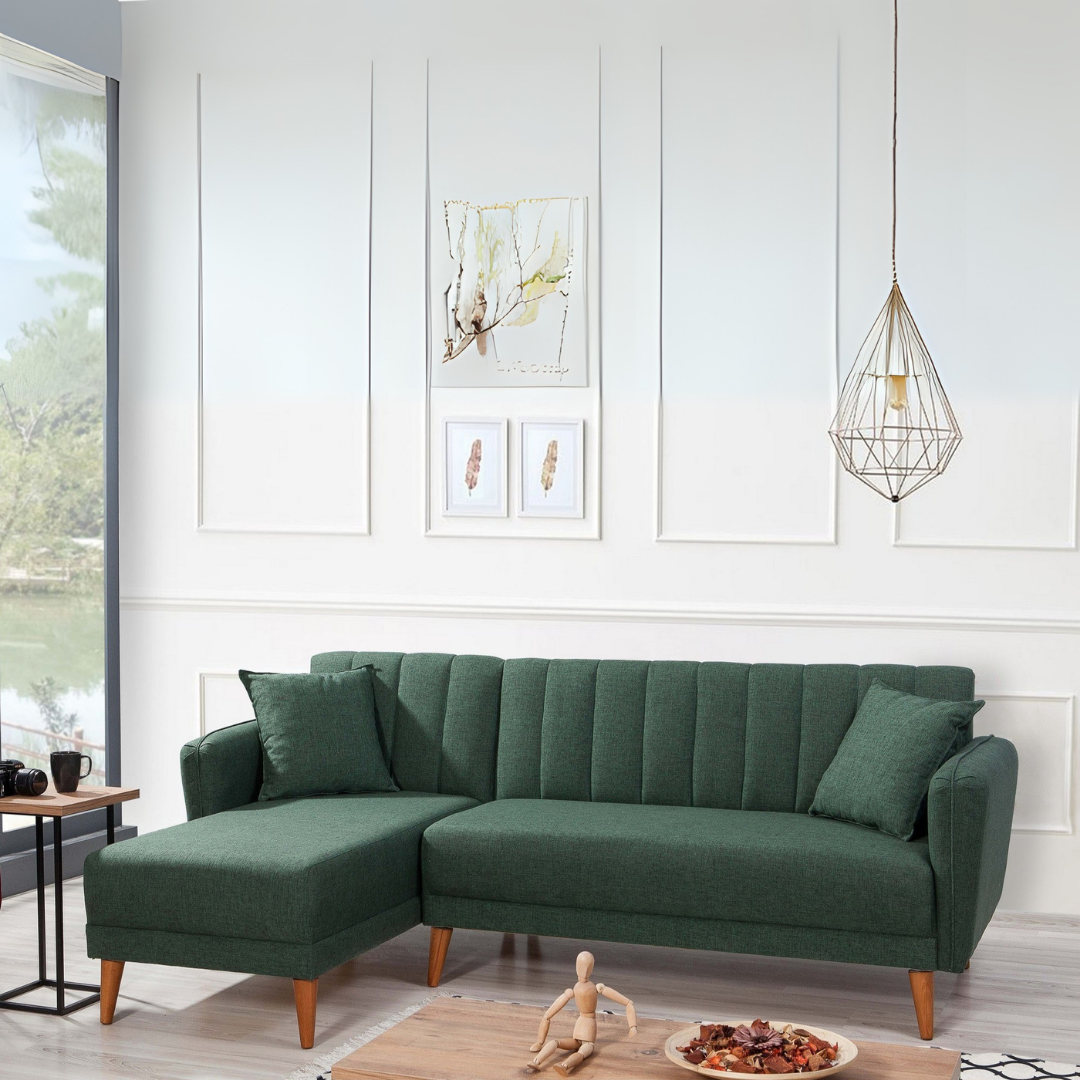 Aqua Dunkelgrünes L-förmiges Schlafsofa