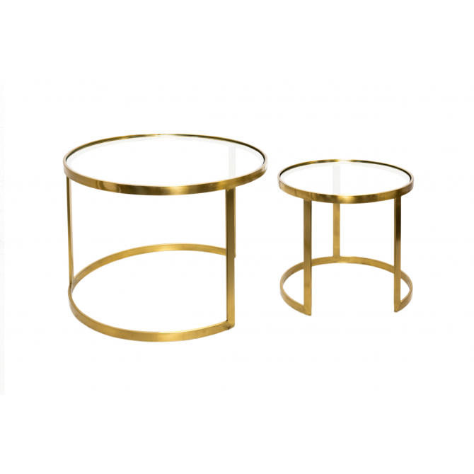 Set de deux tables basses rondes en cuivre et verre AULA