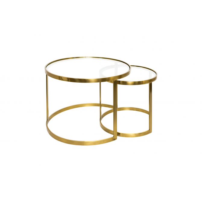 Set de deux tables basses rondes en cuivre et verre AULA