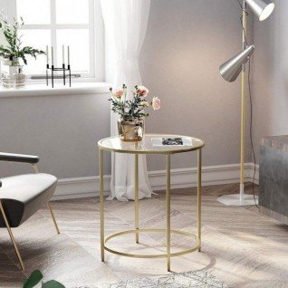 Glass and metal side table (50 cm diam)