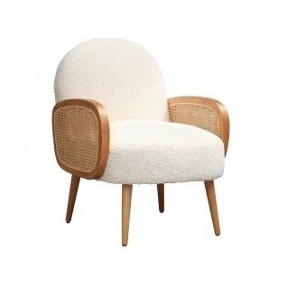 Lounge chair curly wool and caning