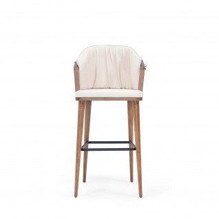 Alix Wooden stool with curved backrest