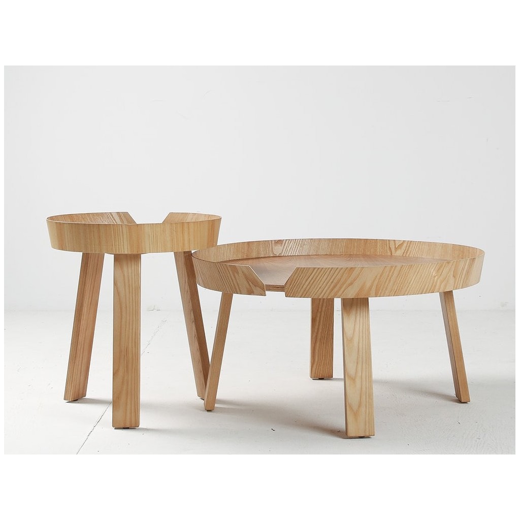 Kalksteen microscopisch Harmonisch Ronde Bijzettafel van hout Zowa - Moderne salon tafel