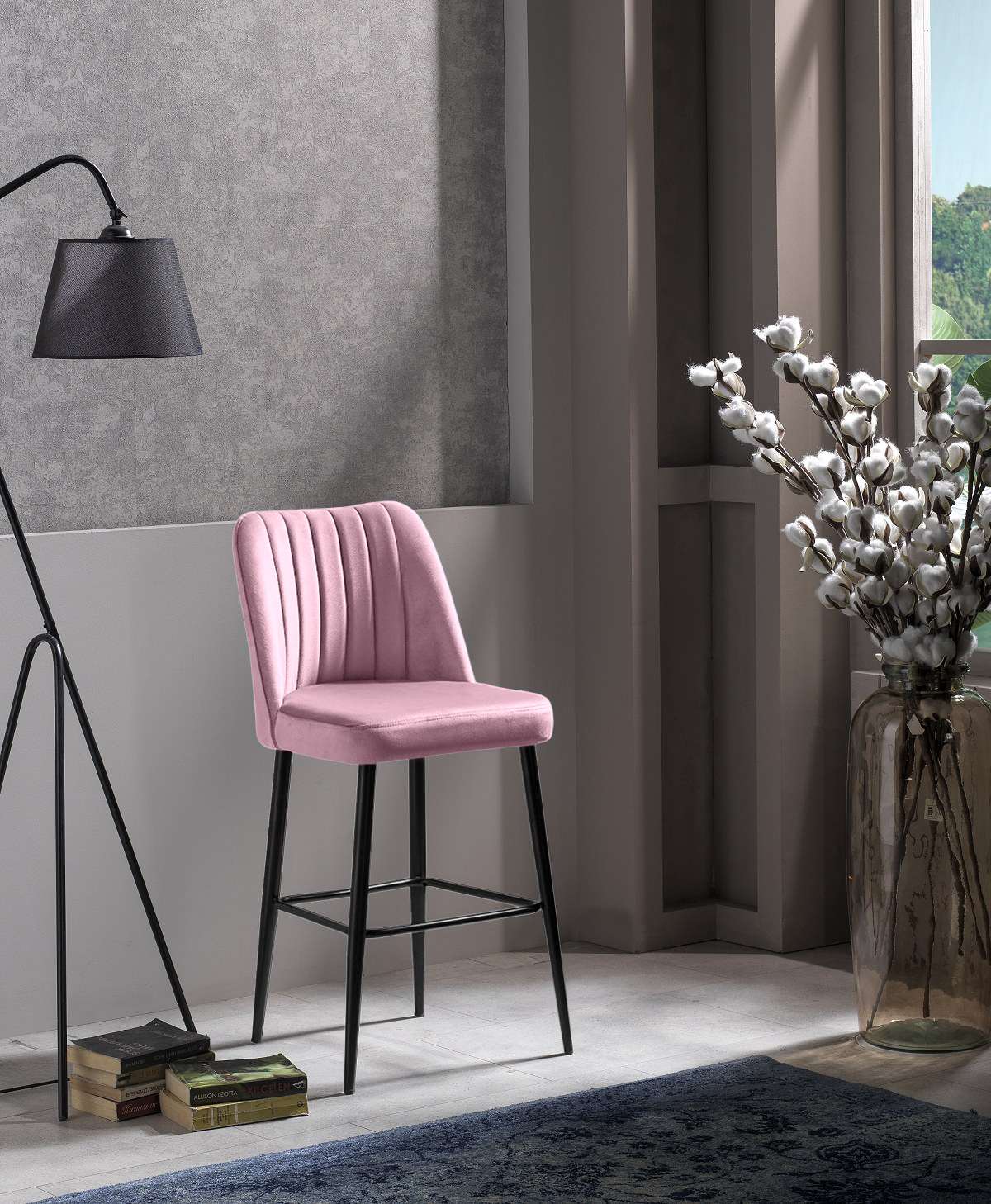 Set of 4 Vento Polyester Bar Stools in Lilac and Black – product image 1