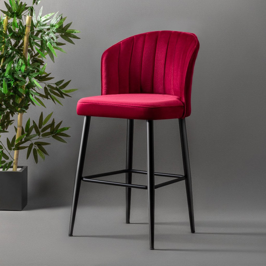 Lot de 4 tabourets de bar Rubi en polyester, rouge lie-de-vin et noir