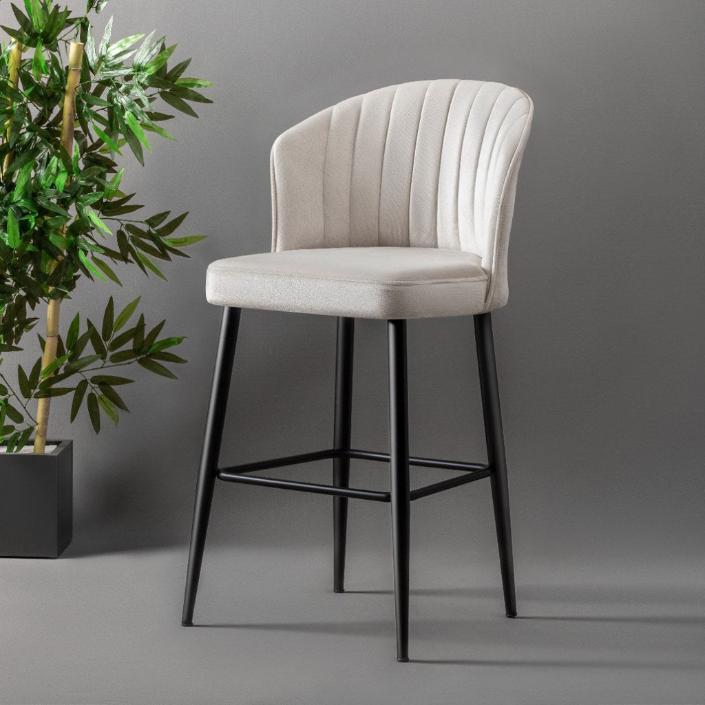 Set of 4 Rubi Polyester Bar Stools in Cream and Black
