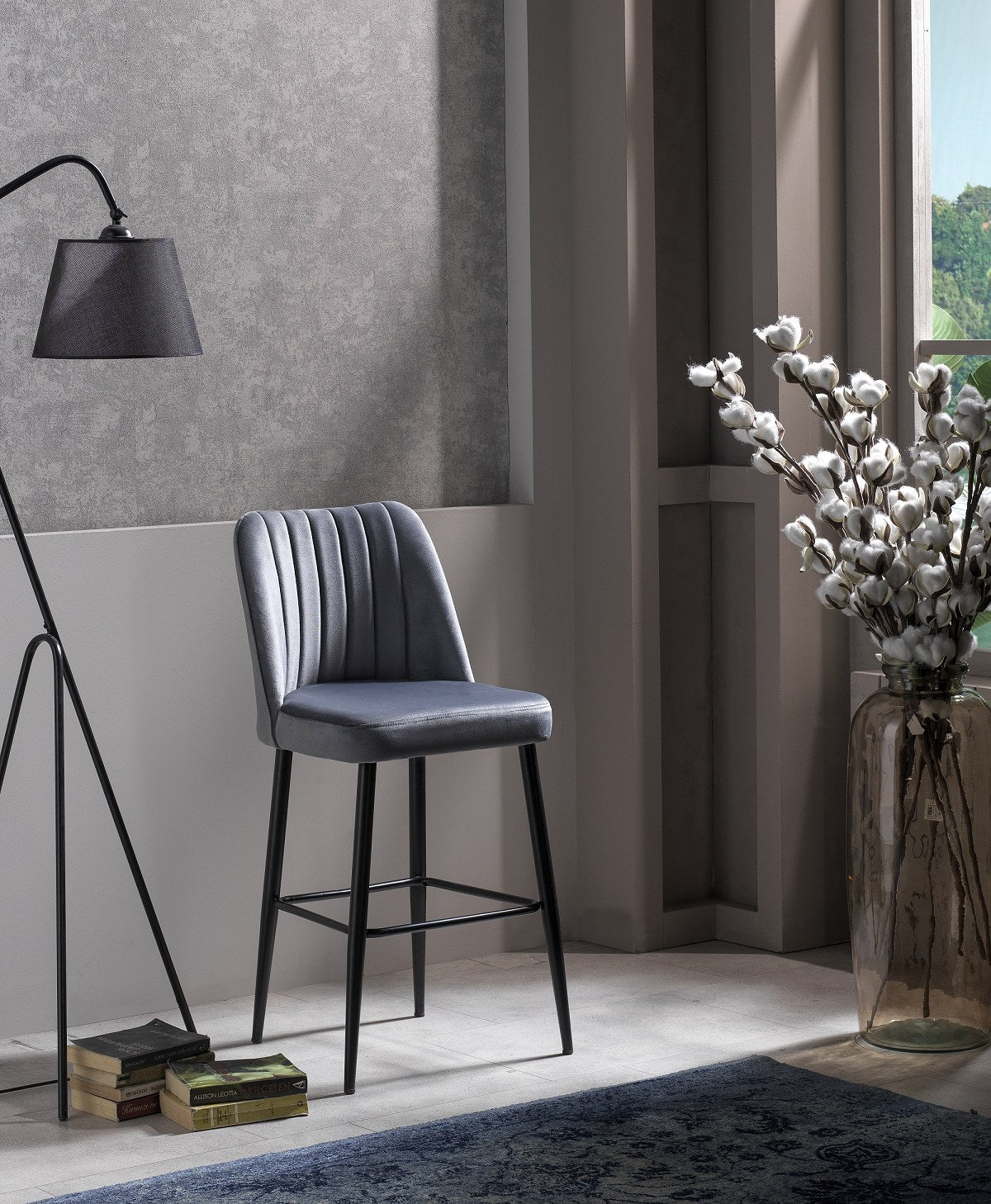 Set of 2 Vento Polyester Bar Stools in Grey and Black – product image 1