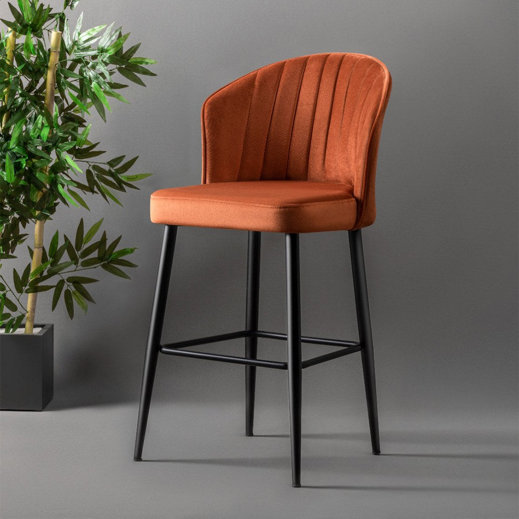 Set of 2 Rubi Polyester Bar Stools in Tile Red and Black