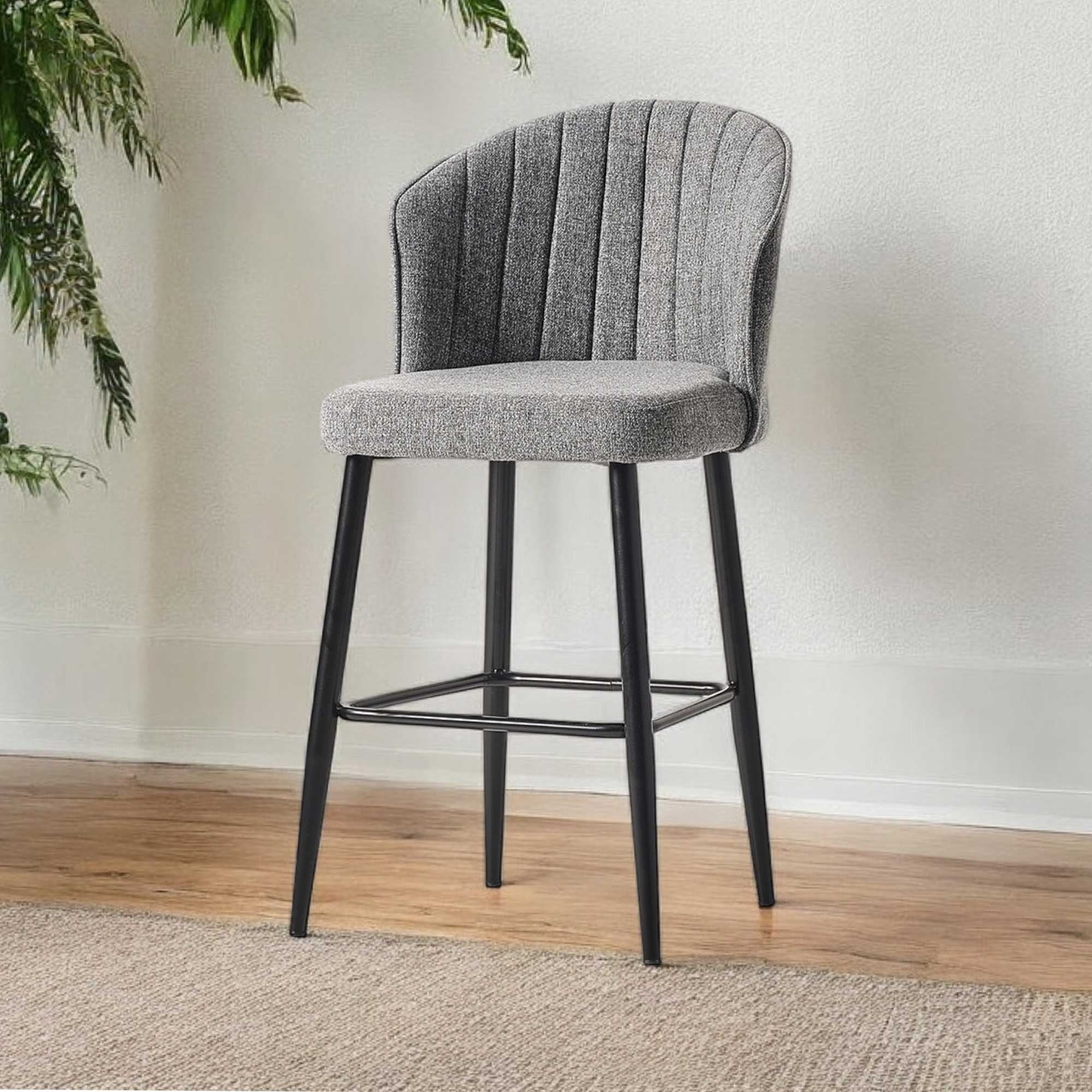 Set of 4 Rubi Bar Stools Tivoli Fabric in Grey and Black