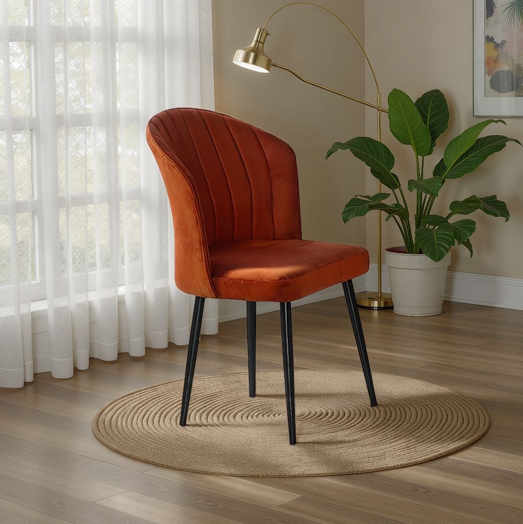Set of 4 Rubi Polyester Dining Chairs in Orange and Black