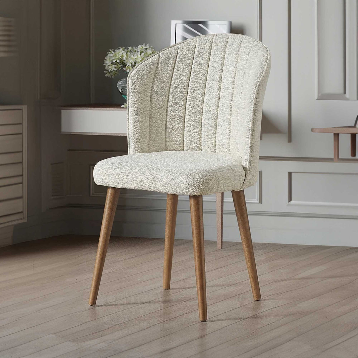 Set of 4 Rubi Mense Fabric Dining Chairs in Cream and Walnut – product image 1
