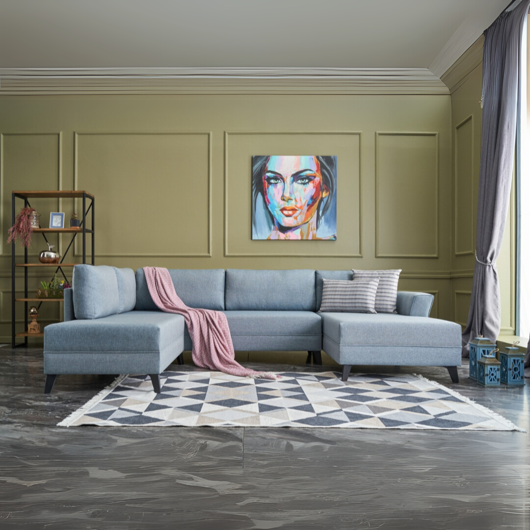 Eris – Blue L Shaped Corner Sofa Bed | Modular Sectional