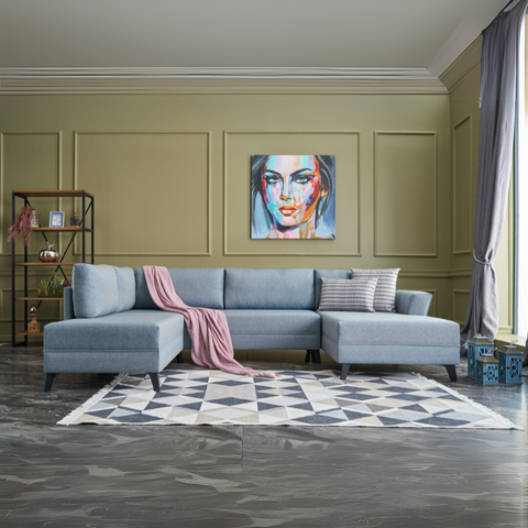 Eris – Blue L Shaped Corner Sofa Bed | Modular Sectional