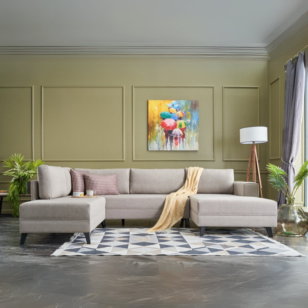 Efsun – Cream L Shaped Corner Sofa Bed | Modular Sectional