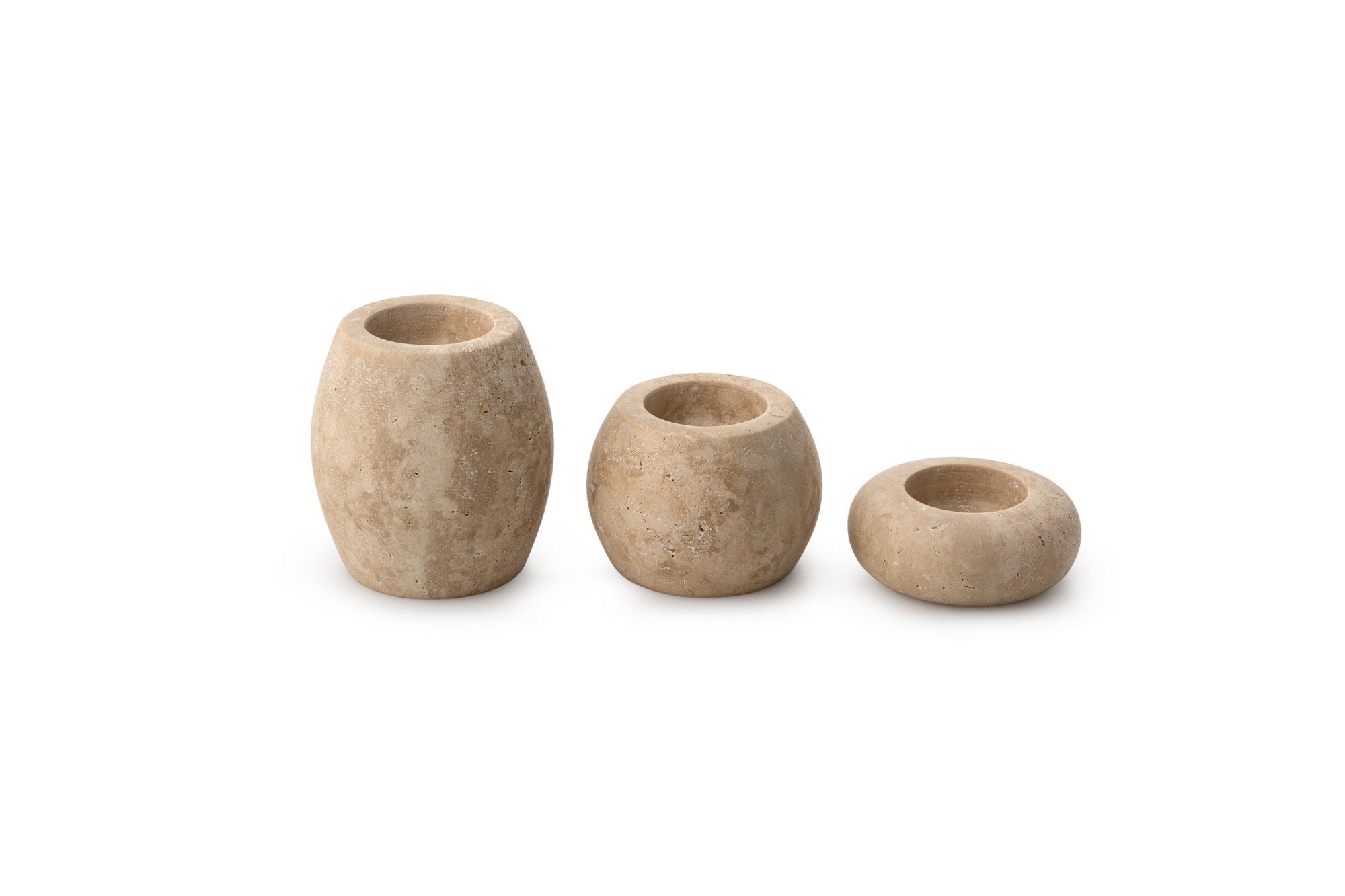 Set of 3 Travertine Marble Candlesticks