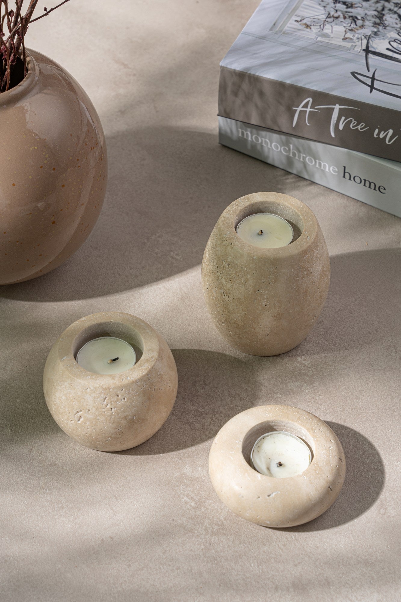 Candlestick Set of 3 Travertine Marble | 144ARD1103