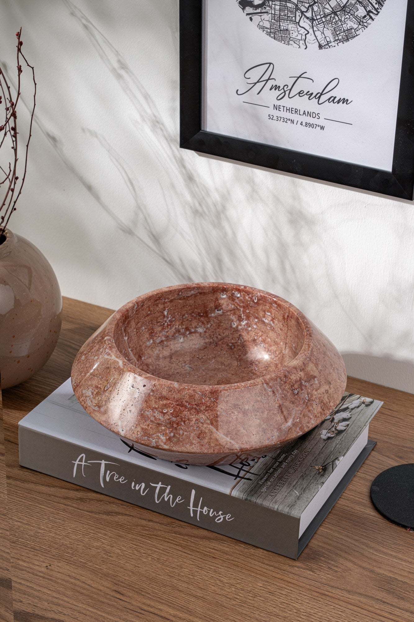 Decorative Bowl Red Travertine Marble | 144ARD1508