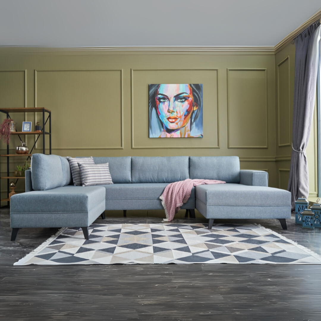 Efsun – Blue L Shaped Corner Sofa Bed | Modular Sectional