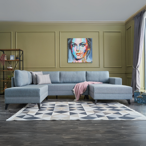 Efsun – Blue L Shaped Corner Sofa Bed | Modular Sectional