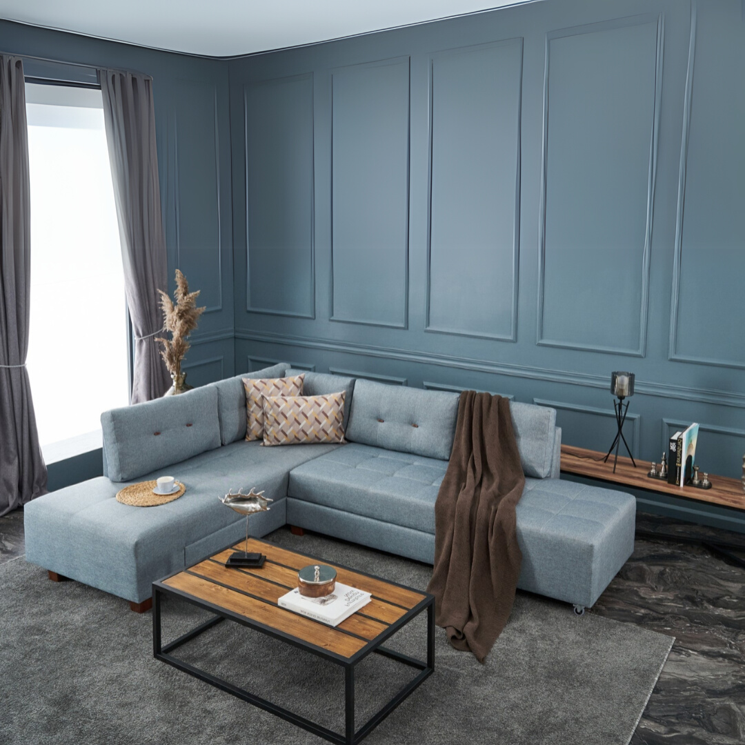 Manama – Light Blue L Shaped Corner Sofa Bed | Modular Sectional