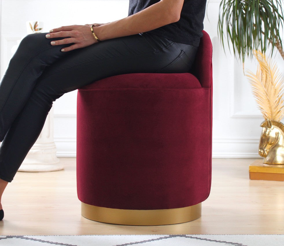 Dover  | Claret Red Pouffe – Modern Upholstered Ottoman