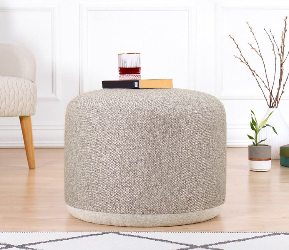 Cedre  | Beige Pouffe – Modern Upholstered Ottoman