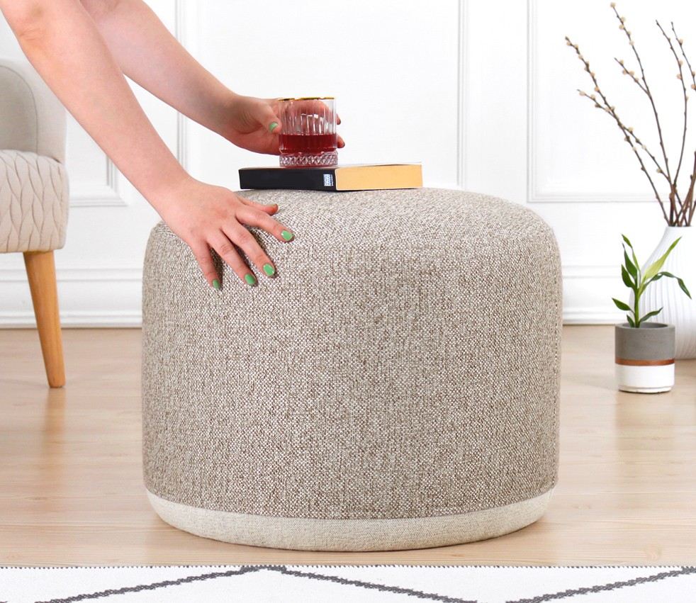 Cedre  | Beige Pouffe – Modern Upholstered Ottoman