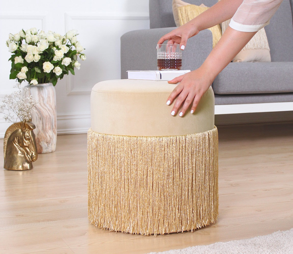Merkur  | Gold Pouffe – Modern Upholstered Ottoman