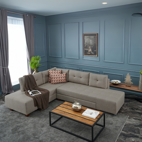 Manama – Cream L Shaped Corner Sofa Bed | Modular Sectional