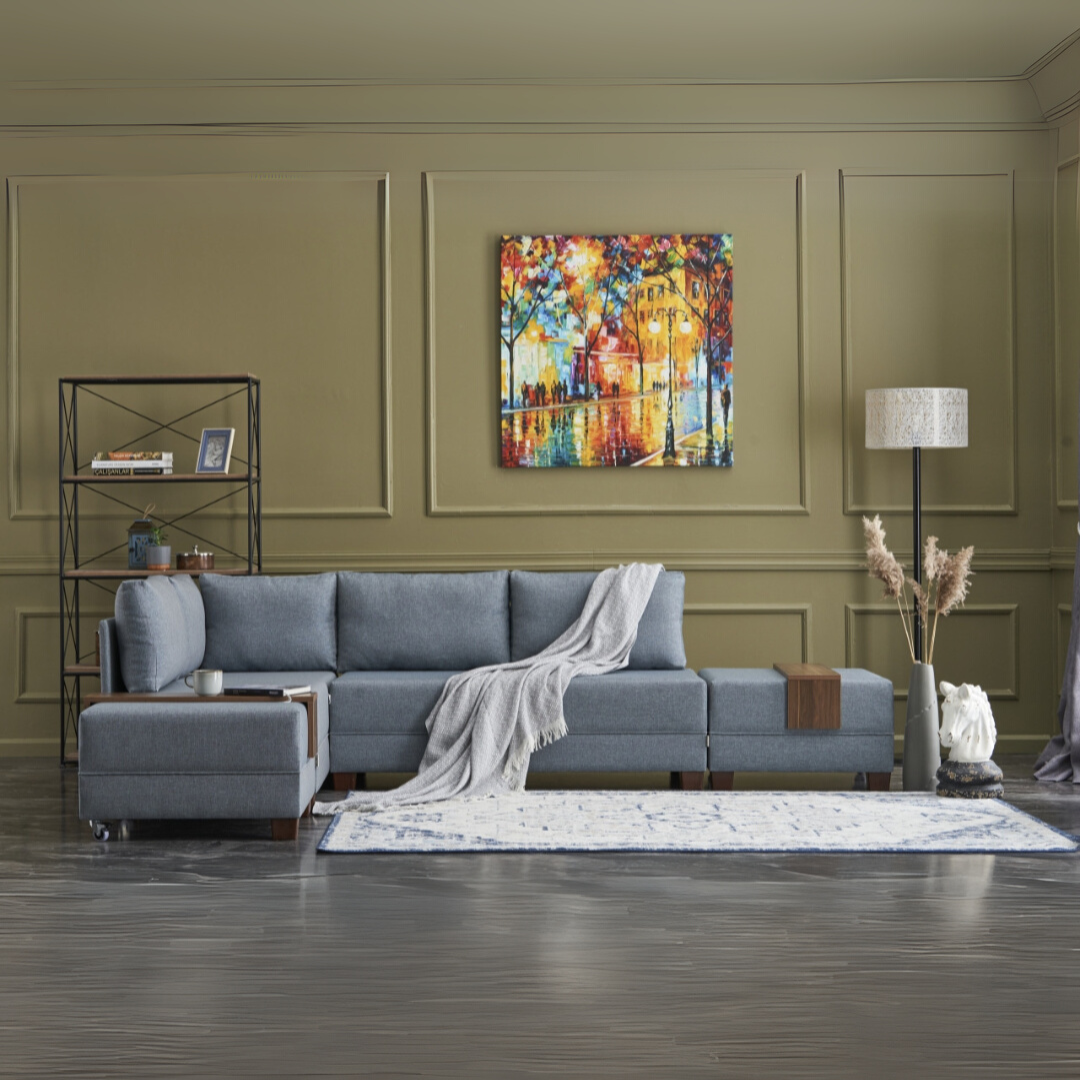 Fly – Blue L Shaped Corner Sofa Bed | Modular Sectional