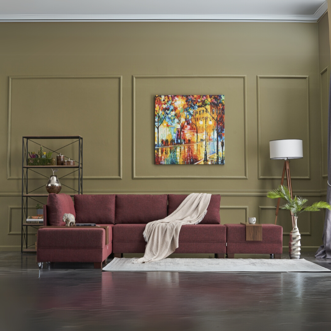 Fly – Claret Red L Shaped Corner Sofa Bed | Modular Sectional