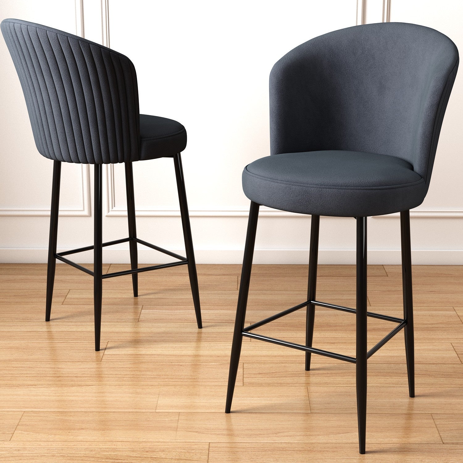 Set of 2 Fora Upholstered Bar Stools in Anthracite and Black – product image 2