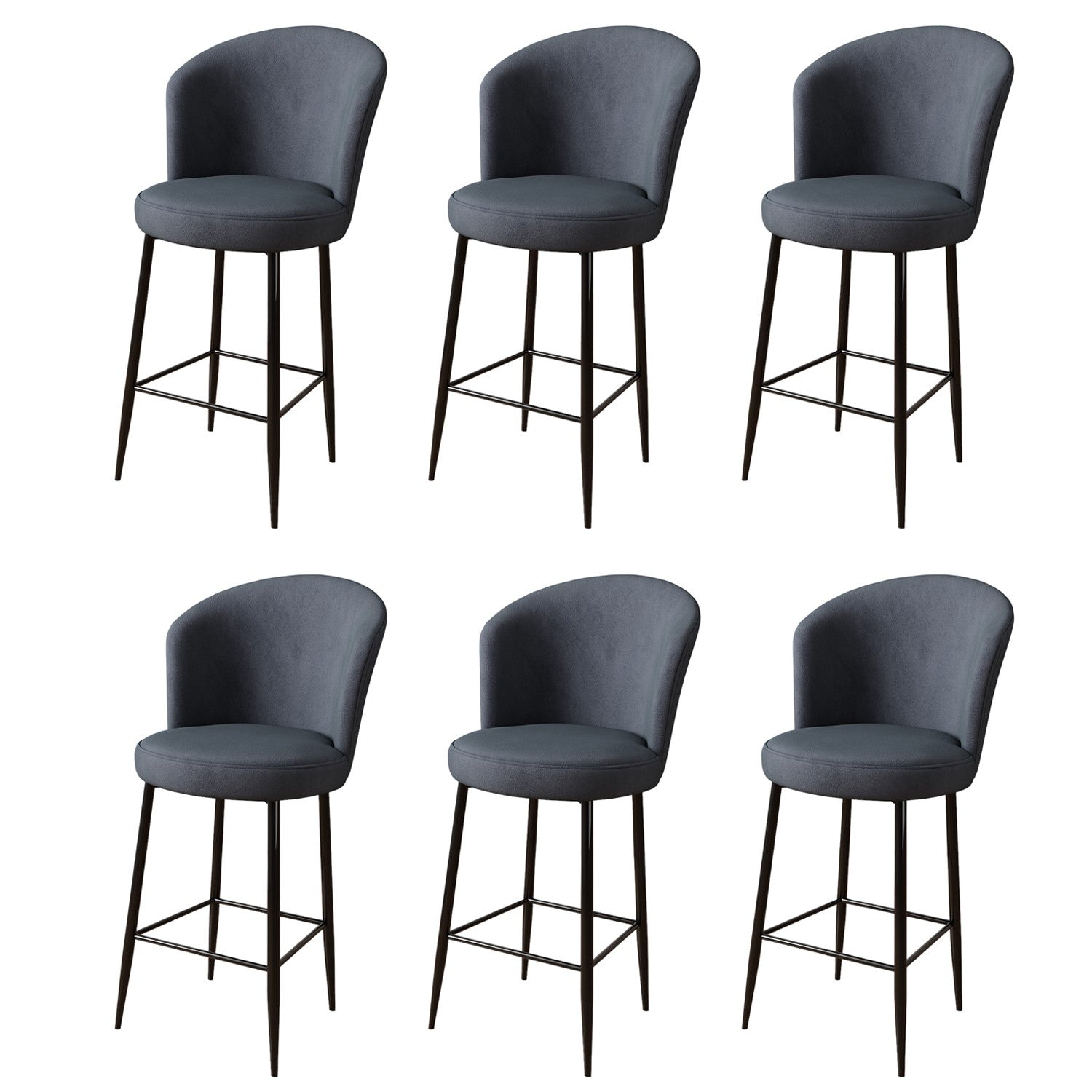 Set of 6 Fora Upholstered Bar Stools in Anthracite and Black