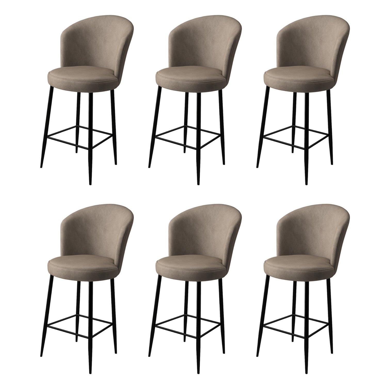 Set of 6 Fora Upholstered Bar Stools in Cappuccino and Black