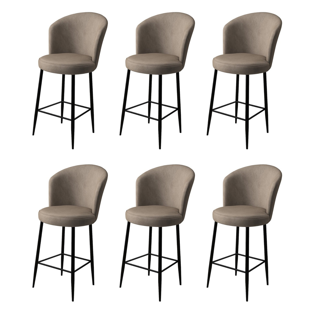 Set of 6 Fora Upholstered Bar Stools in Cappuccino and Black – product image 1