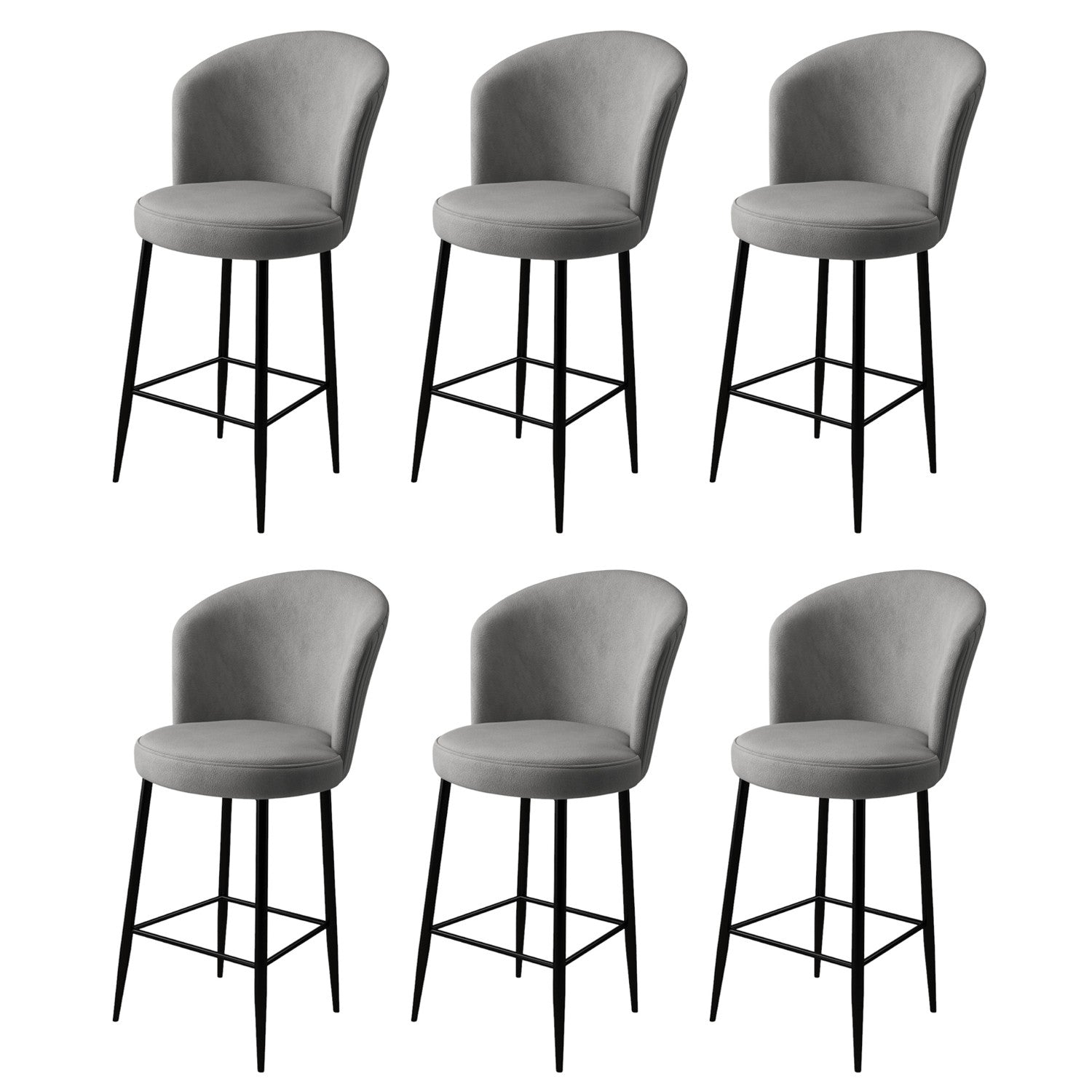 Set of 6 Fora Upholstered Bar Stools in Grey and Black
