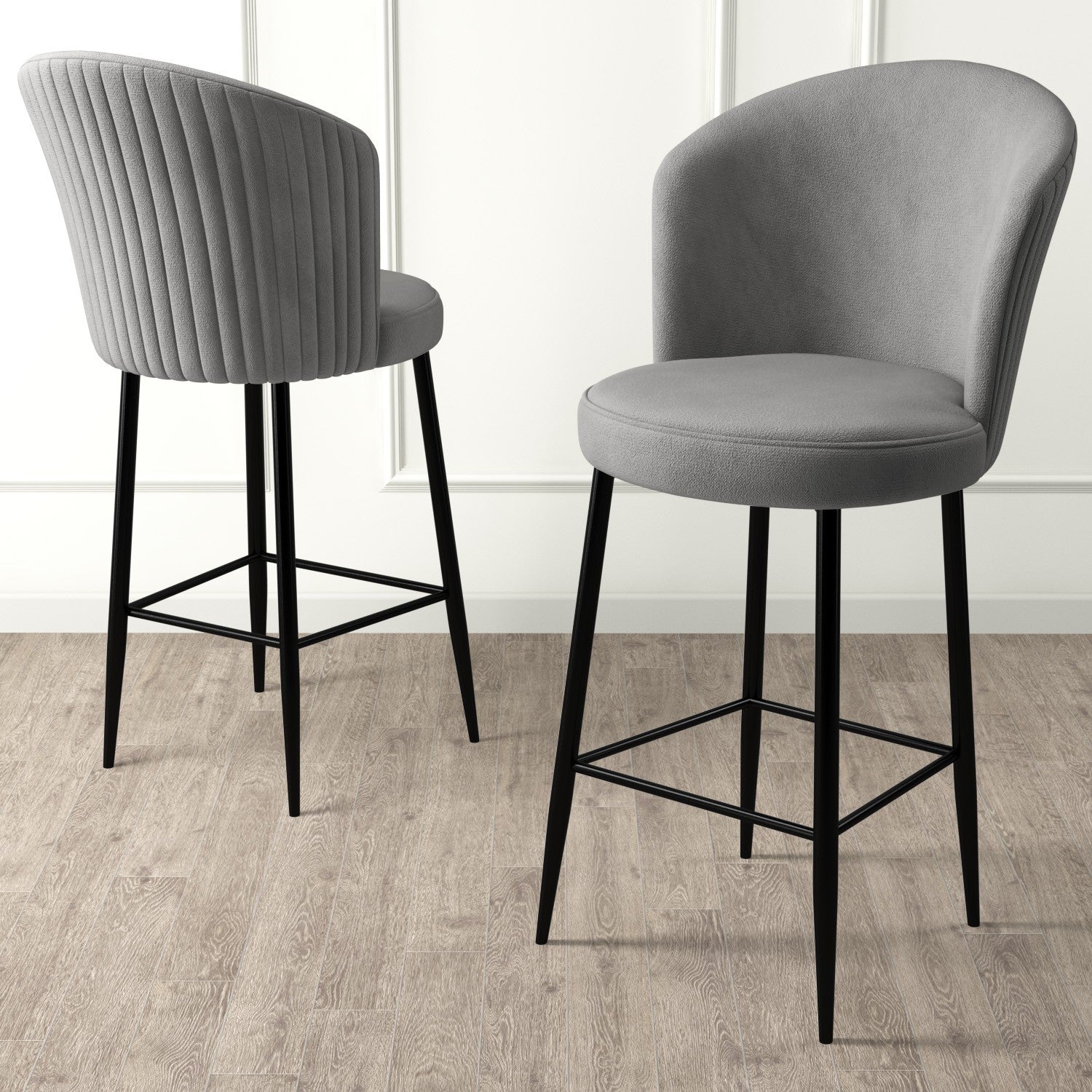 Set of 6 Fora Upholstered Bar Stools in Grey and Black – product image 2