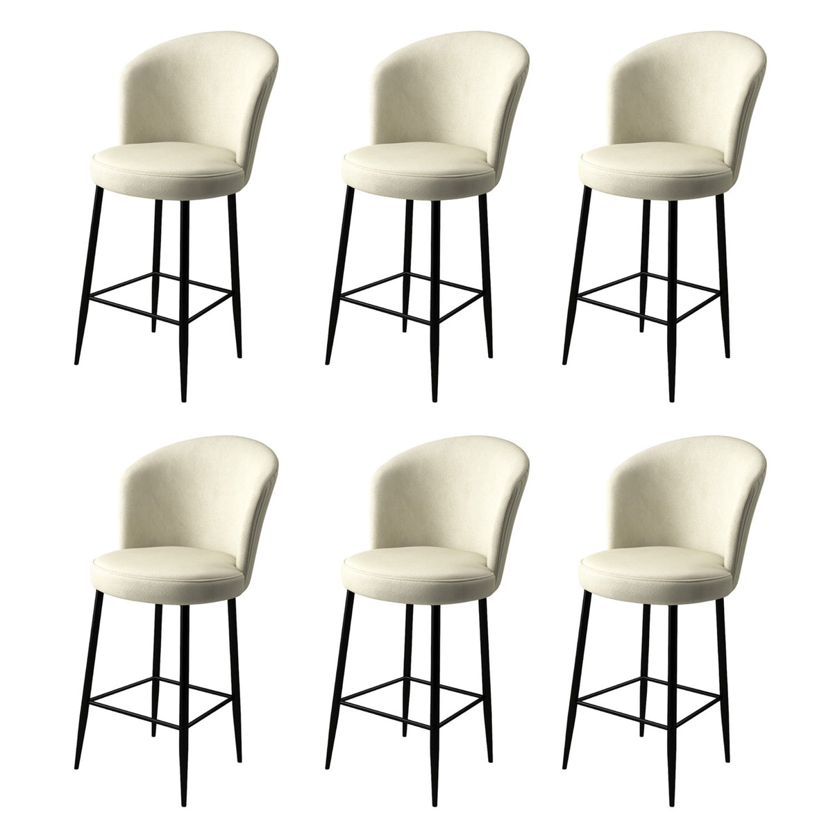 Set of 6 Fora Upholstered Bar Stools in Cream and Black – product image 1