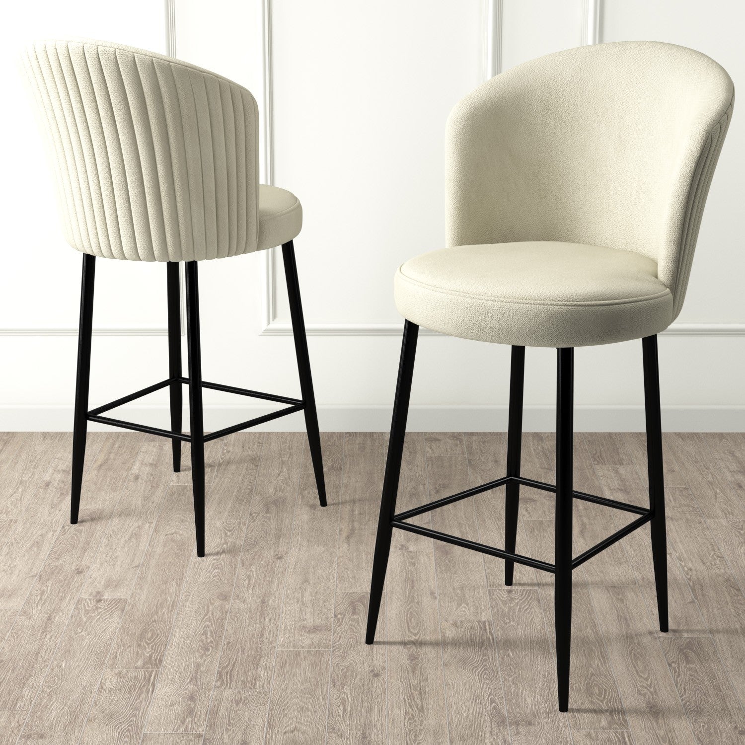 Set of 6 Fora Upholstered Bar Stools in Cream and Black – product image 2