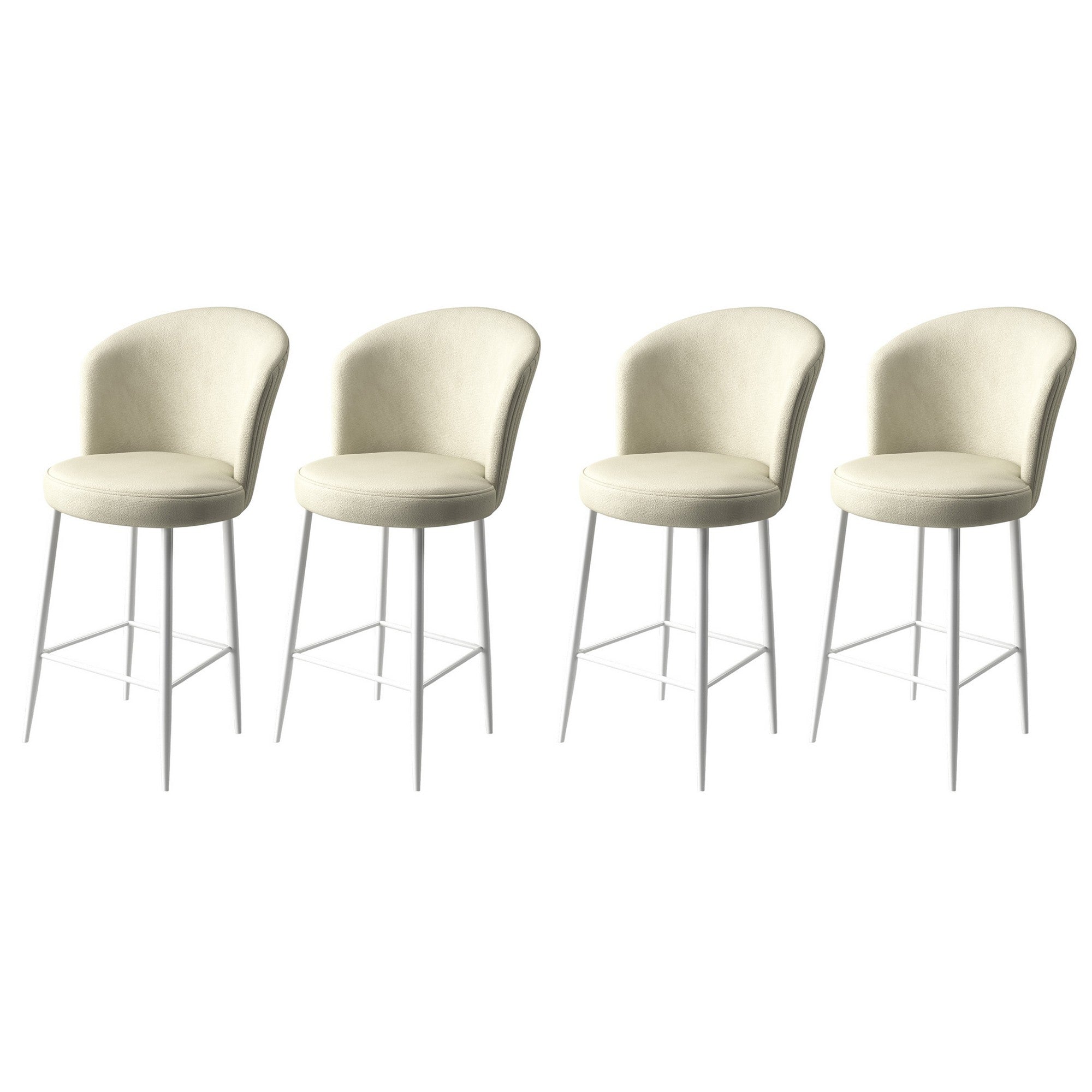 Set of 4 Fora Upholstered Bar Stools in Cream and White