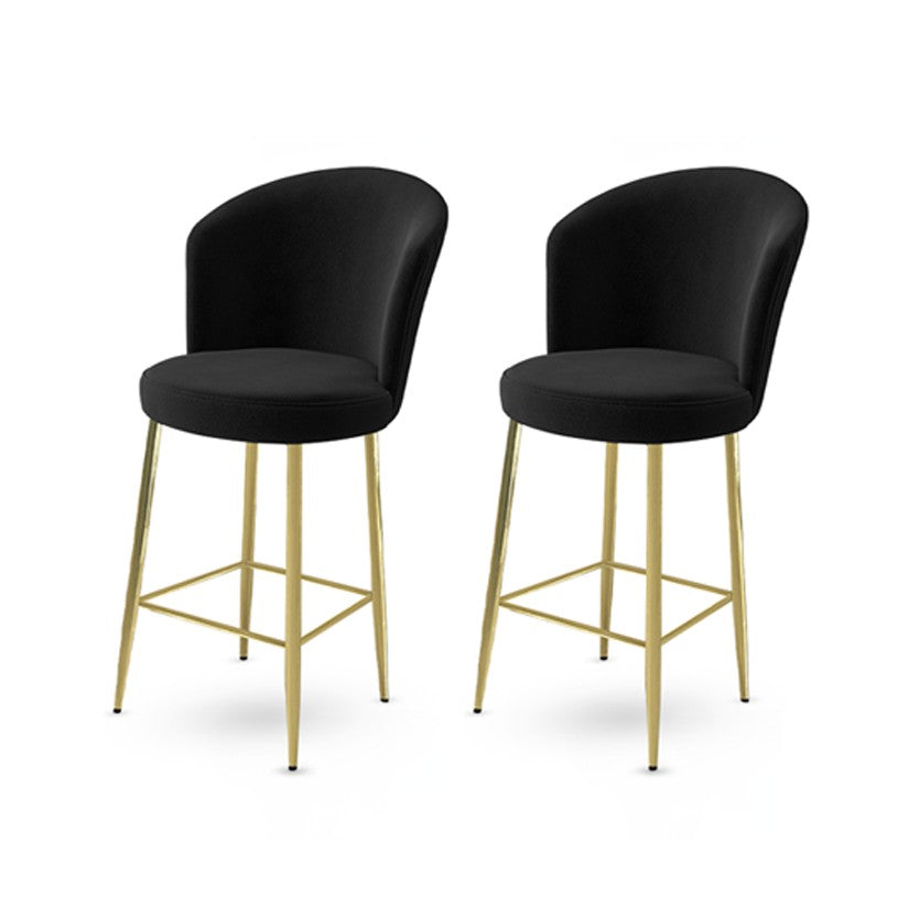 Set of 2 Fora Upholstered Bar Stools in Black and Gold – product image 1