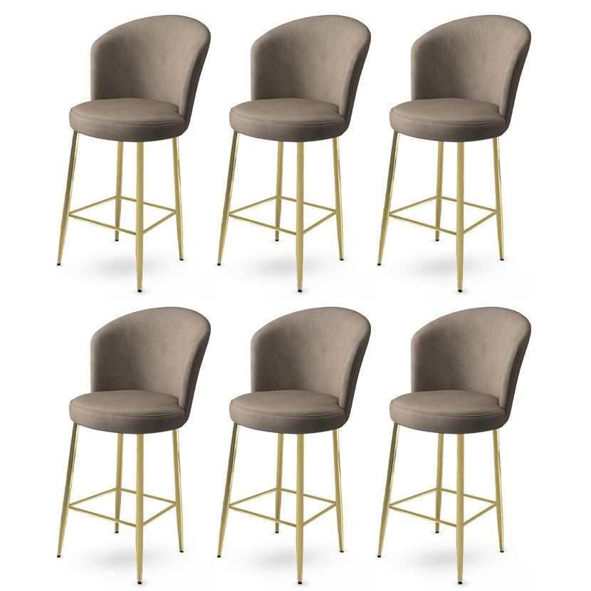Set of 6 Fora Upholstered Bar Stools in Cappuccino and Gold