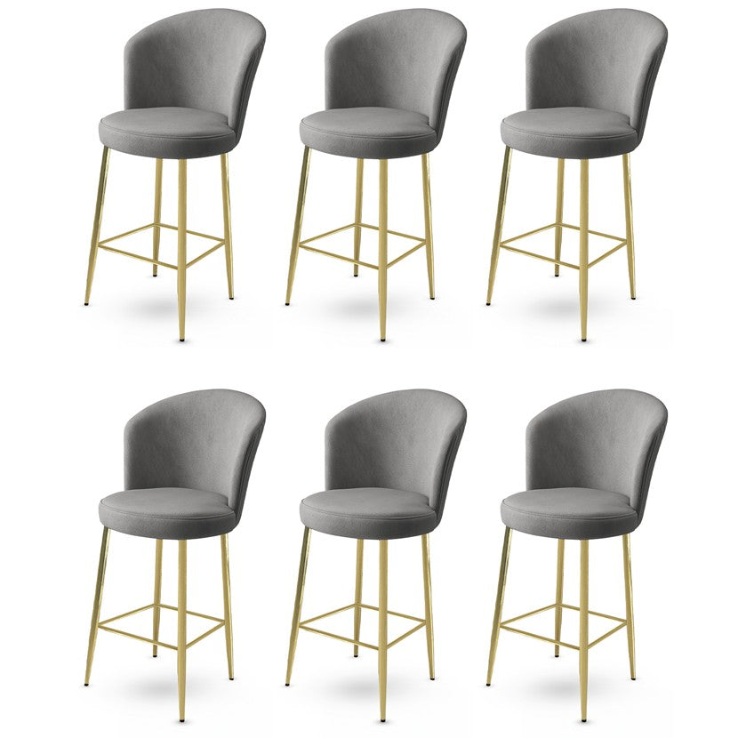 Set of 6 Fora Upholstered Bar Stools in Grey and Gold – product image 1