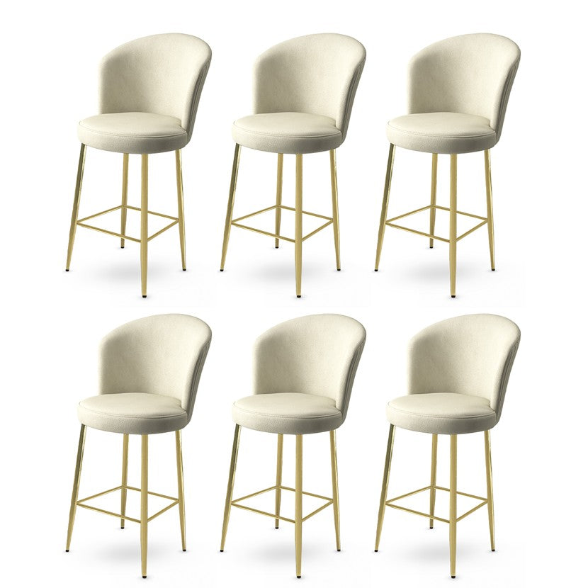 Set of 6 Fora Upholstered Bar Stools in Cream and Gold