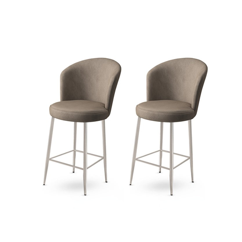 Set of 2 Fora Upholstered Bar Stools in Cappuccino and Chrome – product image 1