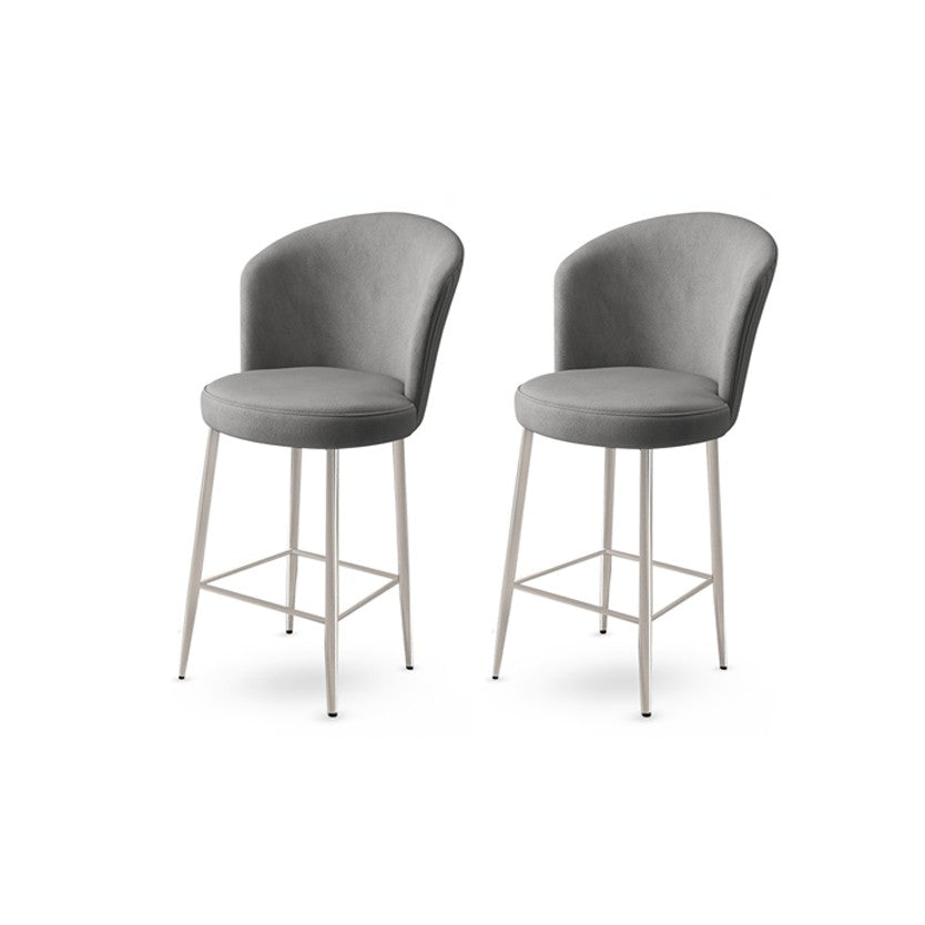 Set of 2 Fora Upholstered Bar Stools in Grey and Chrome