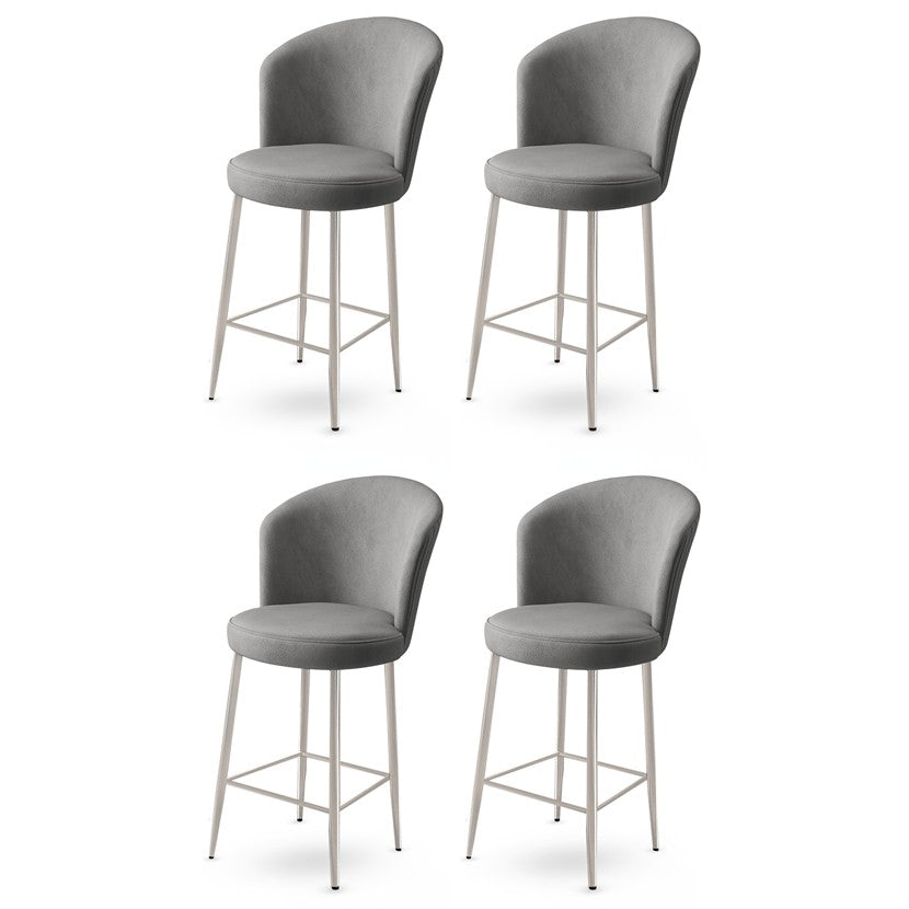 Set of 4 Fora Upholstered Bar Stools in Grey and Chrome