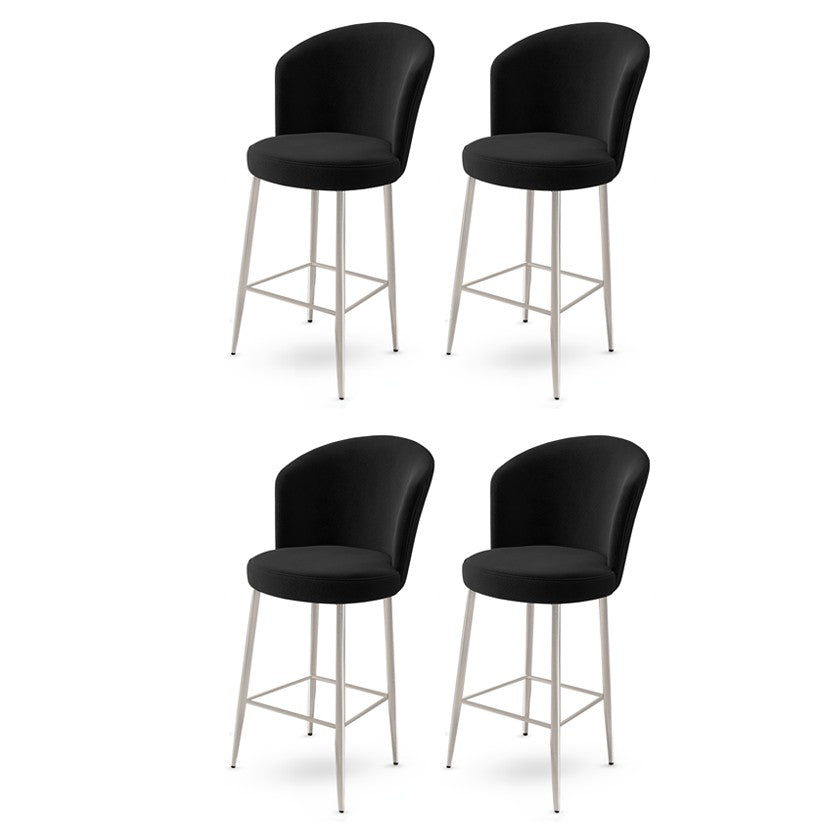 Set of 4 Fora Upholstered Bar Stools in Black and Chrome